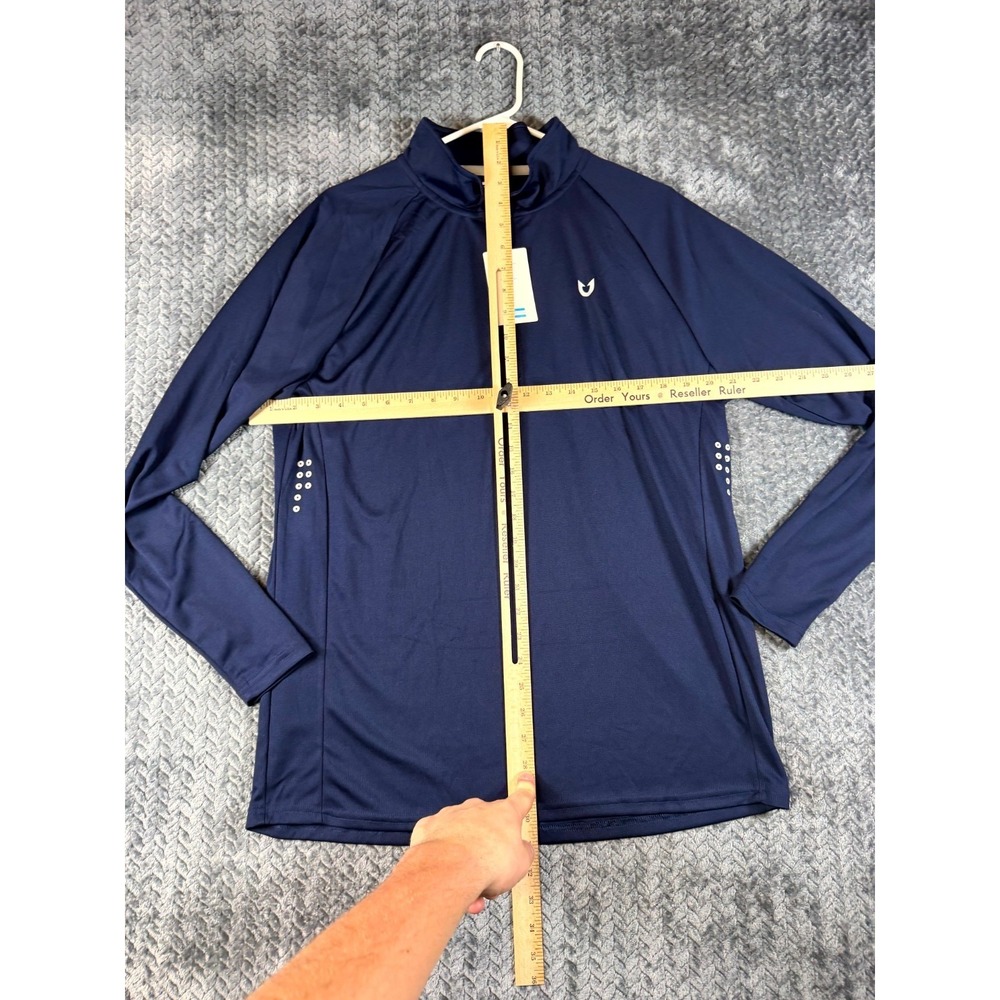 Northyard Athletic Shirt Mens Large Navy Blue Stretch Logo Mock Neck Quarter Zip